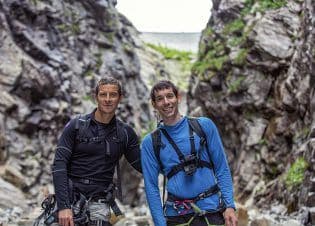 (L to R): Bear Grylls and Alex Honnold during production of National Geographic's RUNNING WILD WITH BEAR GRYLLS. (National Geographic/Jeff Simms)